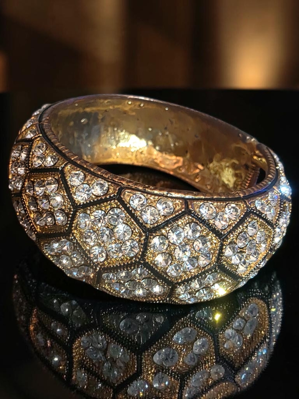 Gold Crystal Pavé Dome Bangle Bracelet